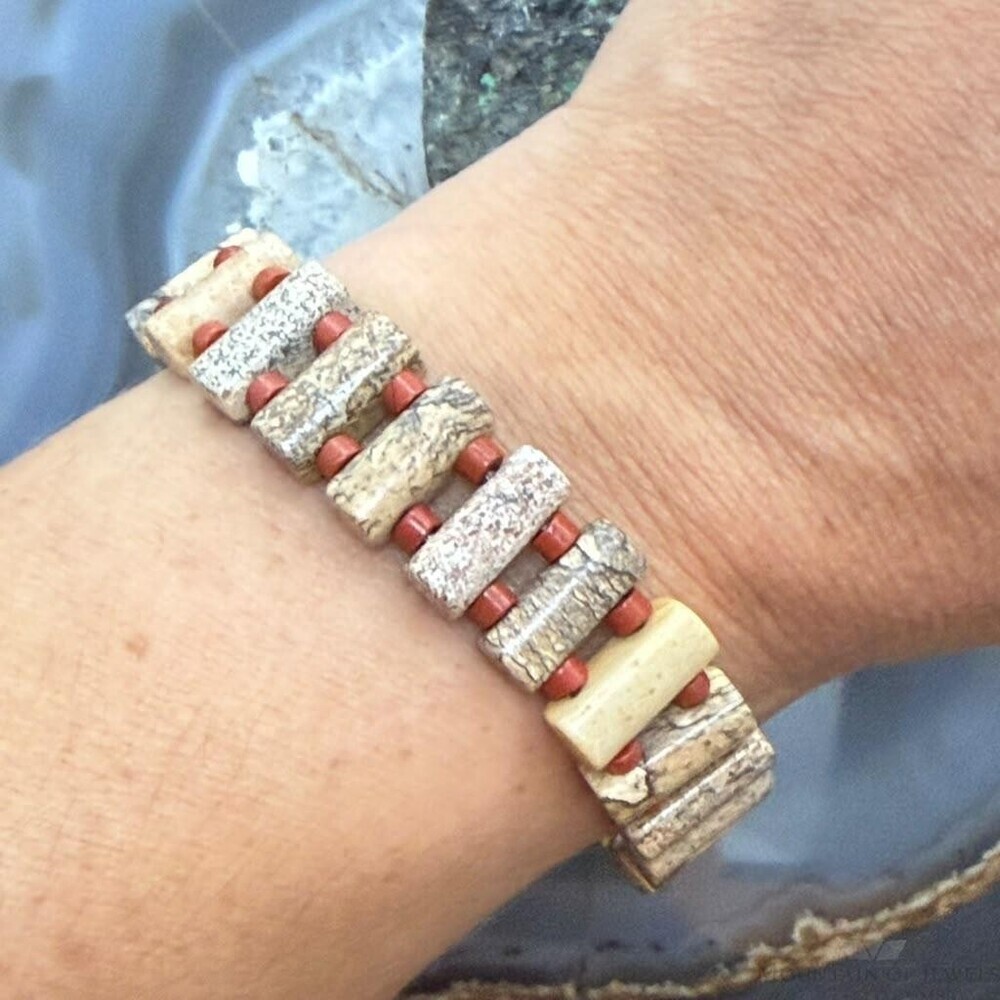 Carolyn Pollack Sterling Rectangle Picture Jasper Stretch Bracelet For Women